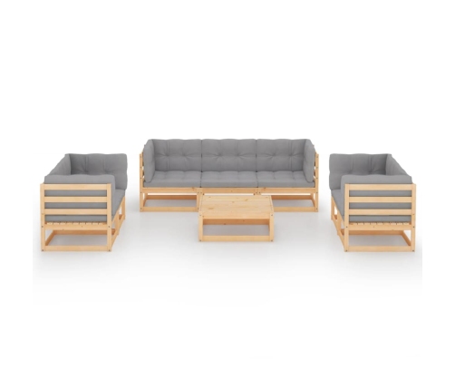 Juego de muebles de jardín 8 pzas y cojines madera pino maciza