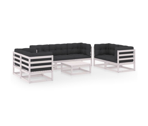 Muebles de jardín 8 piezas con cojines de madera de pino maciza