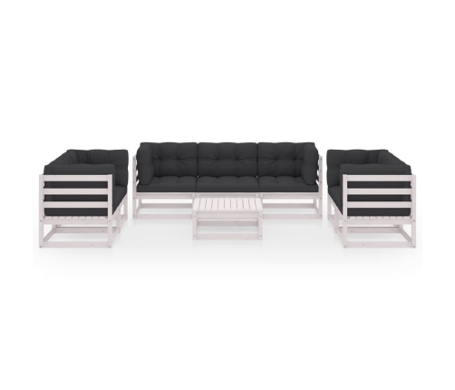 Muebles de jardín 8 piezas con cojines de madera de pino maciza