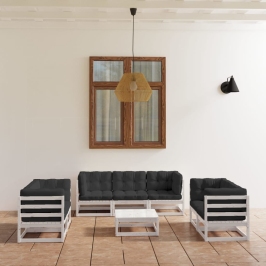 Muebles de jardín 8 piezas con cojines de madera de pino maciza