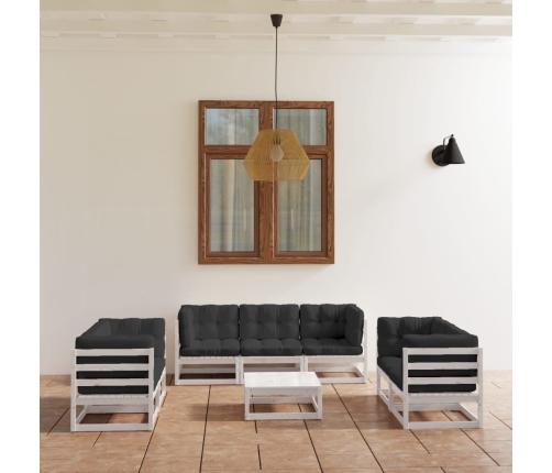 Muebles de jardín 8 piezas con cojines de madera de pino maciza