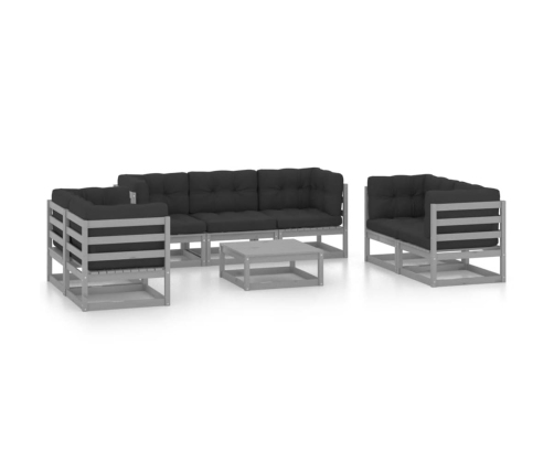 Juego de muebles de jardín 8 pzas y cojines madera pino maciza
