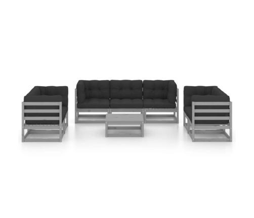 Juego de muebles de jardín 8 pzas y cojines madera pino maciza