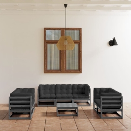 Juego de muebles de jardín 8 pzas y cojines madera pino maciza