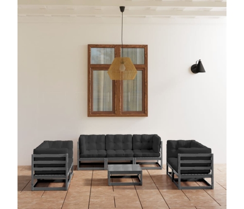 Juego de muebles de jardín 8 pzas y cojines madera pino maciza
