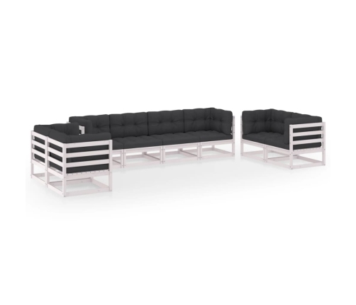 Muebles de jardín 8 piezas con cojines de madera de pino maciza