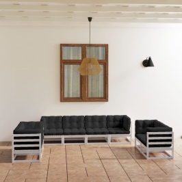 Muebles de jardín 8 piezas con cojines de madera de pino maciza