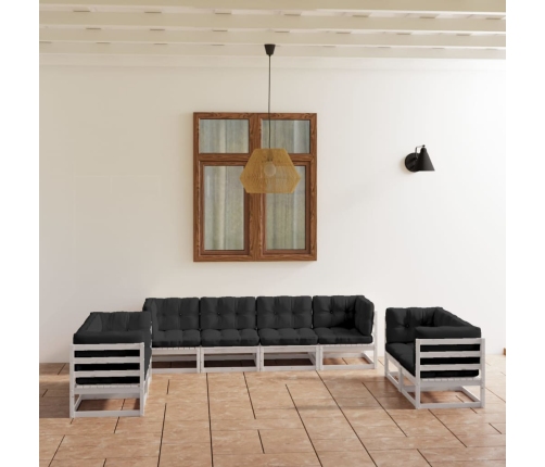 Muebles de jardín 8 piezas con cojines de madera de pino maciza