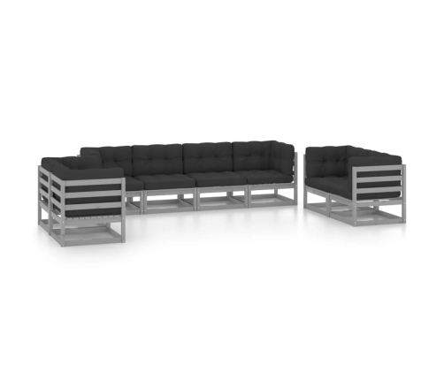 Juego de muebles de jardín 8 pzas y cojines madera pino maciza
