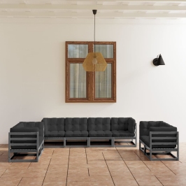 Juego de muebles de jardín 8 pzas y cojines madera pino maciza