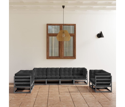 Juego de muebles de jardín 8 pzas y cojines madera pino maciza