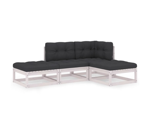 Juego de muebles de jardín 4 pzas y cojines madera pino maciza