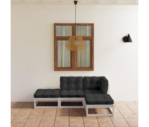 Juego de muebles de jardín 4 pzas y cojines madera pino maciza