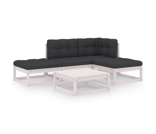 Juego de muebles de jardín 5 pzas y cojines madera pino maciza