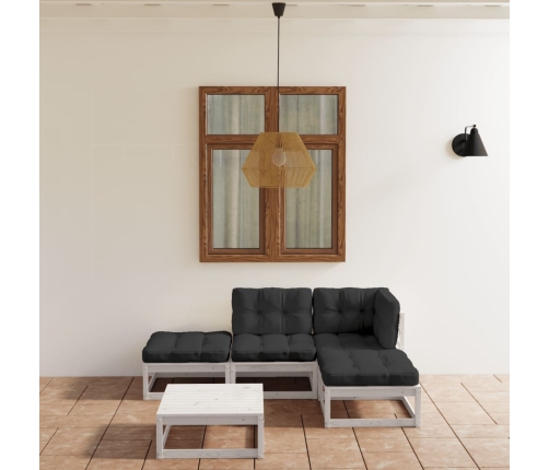 Juego de muebles de jardín 5 pzas y cojines madera pino maciza