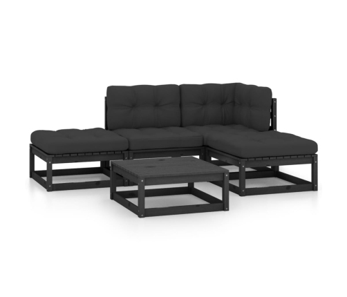 Juego de muebles de jardín 5 pzas y cojines madera pino maciza