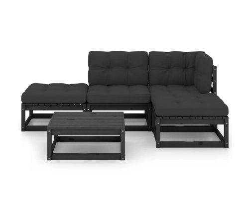 Juego de muebles de jardín 5 pzas y cojines madera pino maciza