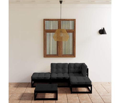 Juego de muebles de jardín 5 pzas y cojines madera pino maciza