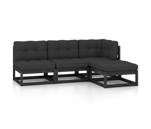 Juego de muebles de jardín 4 pzas y cojines madera pino maciza