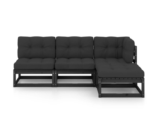 Juego de muebles de jardín 4 pzas y cojines madera pino maciza