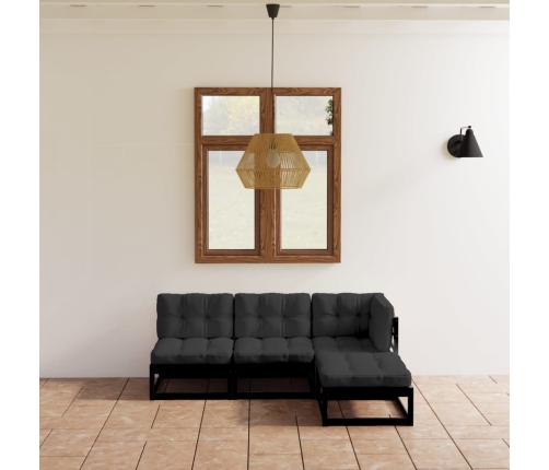 Juego de muebles de jardín 4 pzas y cojines madera pino maciza