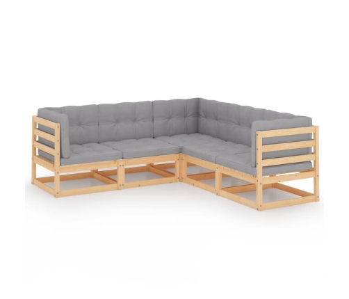 Juego de muebles de jardín 5 pzas y cojines madera pino maciza