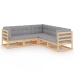 Juego de muebles de jardín 5 pzas y cojines madera pino maciza