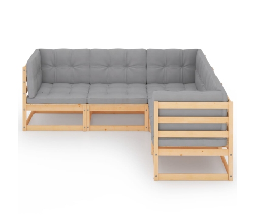 Juego de muebles de jardín 5 pzas y cojines madera pino maciza