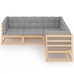 Juego de muebles de jardín 5 pzas y cojines madera pino maciza