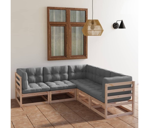 Juego de muebles de jardín 5 pzas y cojines madera pino maciza