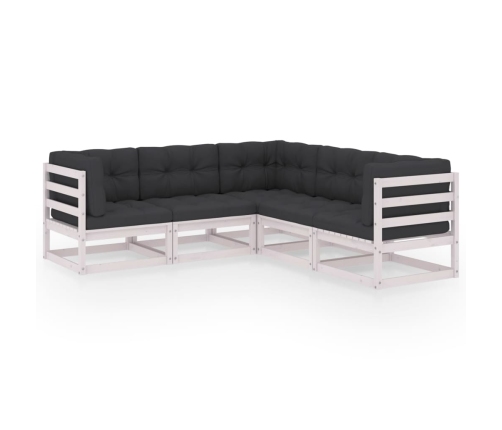 Juego de muebles de jardín 5 pzas y cojines madera pino maciza