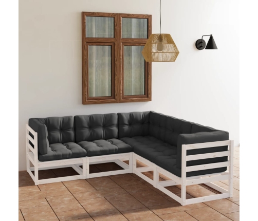 Juego de muebles de jardín 5 pzas y cojines madera pino maciza