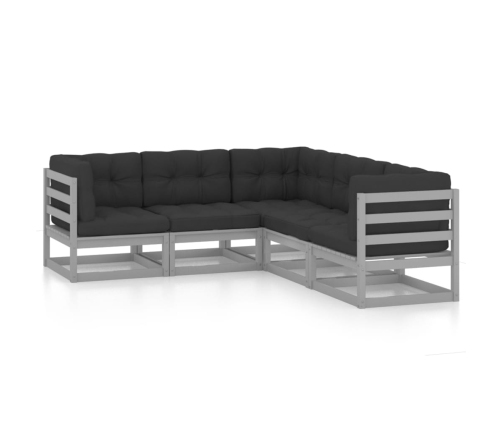 Juego de muebles de jardín 5 pzas y cojines madera pino maciza