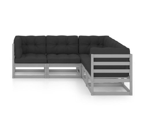 Juego de muebles de jardín 5 pzas y cojines madera pino maciza