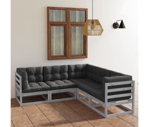 Juego de muebles de jardín 5 pzas y cojines madera pino maciza