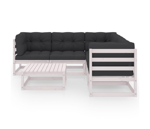 Muebles de jardín 6 piezas con cojines de madera de pino maciza