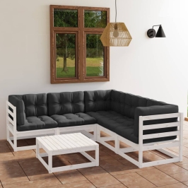 Muebles de jardín 6 piezas con cojines de madera de pino maciza