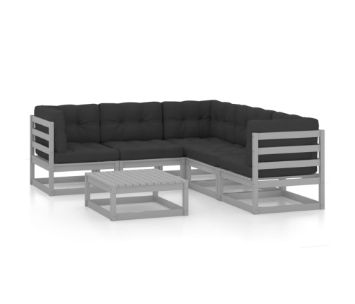 Juego de muebles de jardín 6 pzas y cojines madera pino maciza