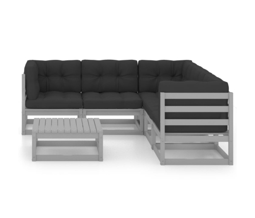 Juego de muebles de jardín 6 pzas y cojines madera pino maciza
