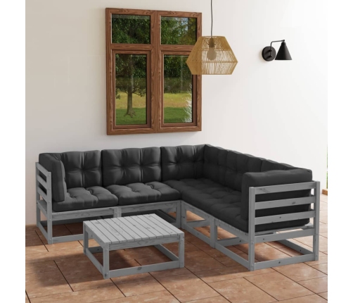 Juego de muebles de jardín 6 pzas y cojines madera pino maciza