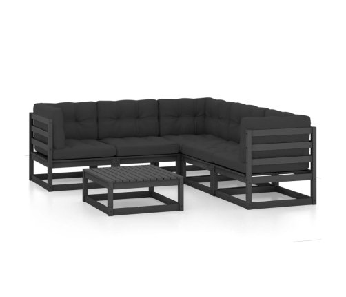 Juego de muebles de jardín 6 pzas y cojines madera pino maciza