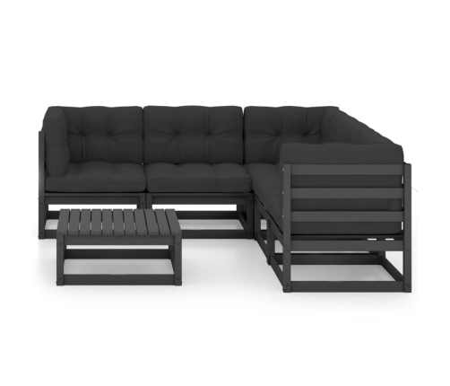 Juego de muebles de jardín 6 pzas y cojines madera pino maciza