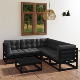 Juego de muebles de jardín 6 pzas y cojines madera pino maciza