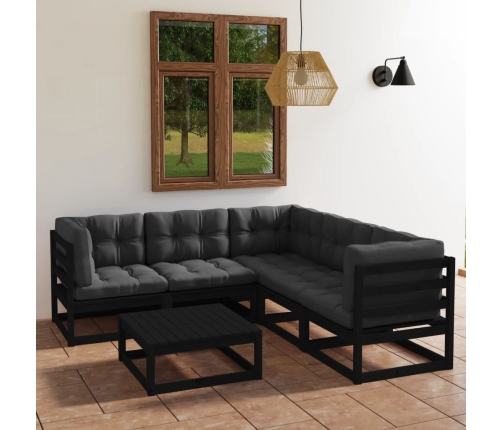 Juego de muebles de jardín 6 pzas y cojines madera pino maciza