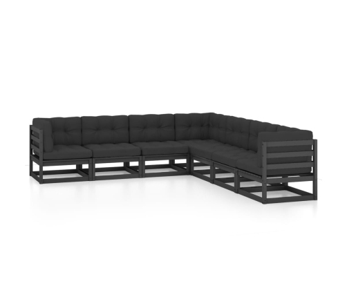 Juego de muebles de jardín 7 pzas y cojines madera maciza pino