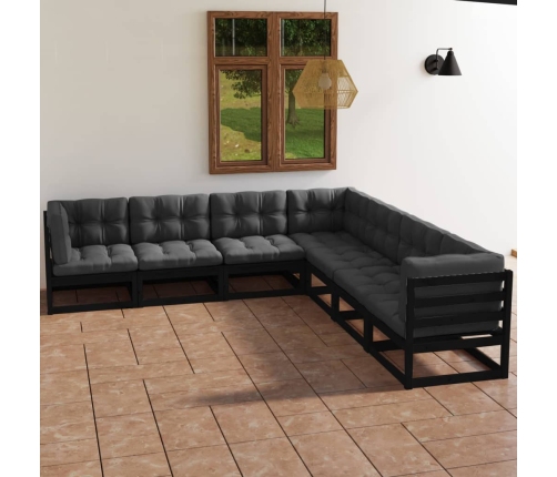 Juego de muebles de jardín 7 pzas y cojines madera maciza pino