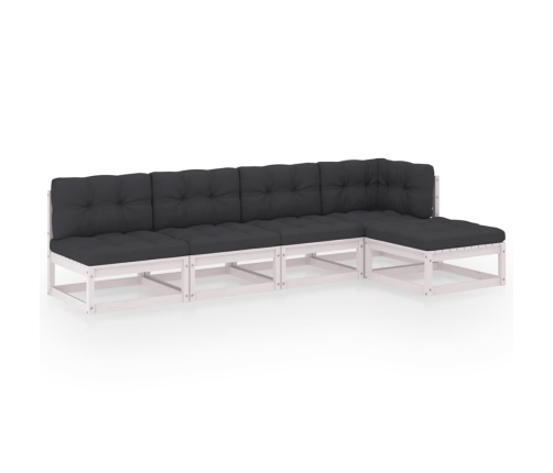 Juego de muebles de jardín 5 pzas y cojines madera pino maciza