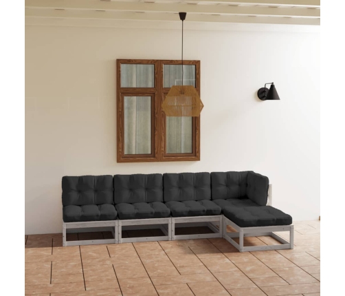Juego de muebles de jardín 5 pzas y cojines madera pino maciza