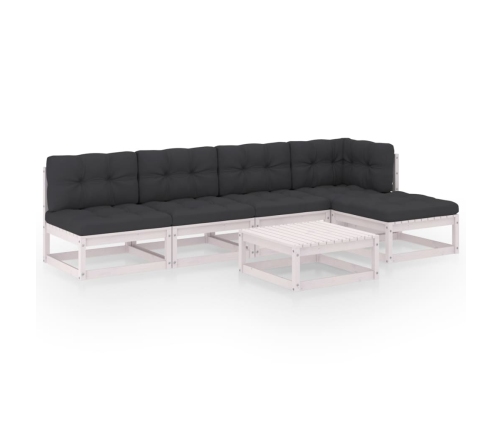 Muebles de jardín 6 piezas con cojines de madera de pino maciza