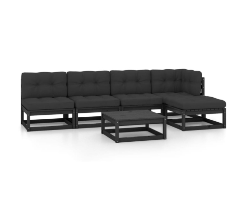 Juego de muebles de jardín 6 pzas y cojines madera pino maciza